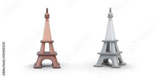 Set of 3d realistic Eiffel tower with shadow isolated on white. Vector illustration