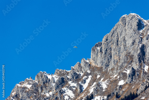 Paragliders over Snow-Covered Alps - Hochvogel Mountain, Germany