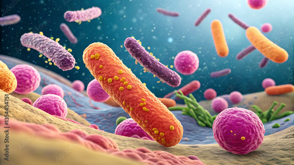 Microscopic bacteria and cells illustration Microscopic bacteria and cells illustration