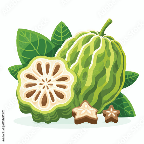 cherimoya, green, fruit, fresh, food, ripe, exotic, sweet, tropical, organic, custard, background, healthy, raw, annona, white, custard apple, delicious, tasty, isolated, dessert, seed, half, chirimoy