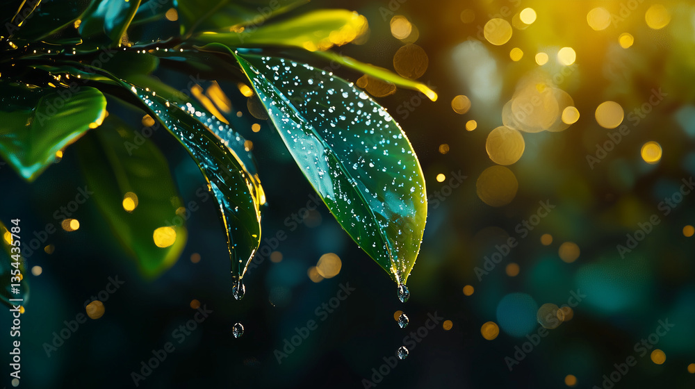 water drops on green leaf