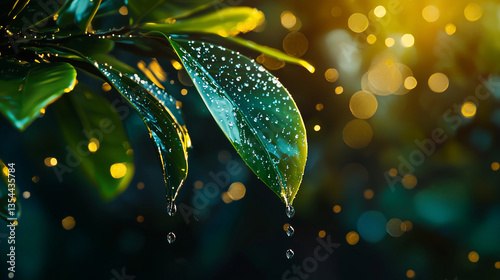 Obraz na płótnie water drops on green leaf w salonie