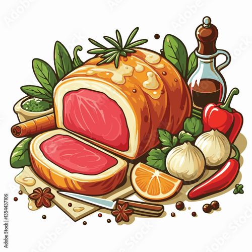 meat, food, traditional, slice, dinner, pastry, meal, beef, cooking, red, lunch, holiday, wellington, sauce, roasted, recipe, puff, cut, fillet, stuffed, steak, pie, christmas, tradition, ingredient, 