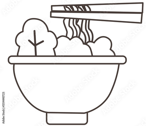 Noodles with vegetables line icon