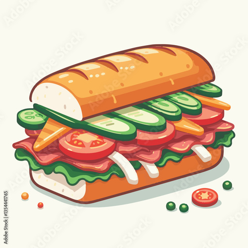 bread, baguette, meal, meat, fresh, food, background, cucumber, carrot, lunch, cuisine, coriander, sandwich, asian, traditional, vietnamese, pork, vietnam, sliced, closeup, cilantro, vegetable, street