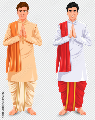 Bengali New Year, Men in Traditional Dhoti Kurta, Happy Durga puja 