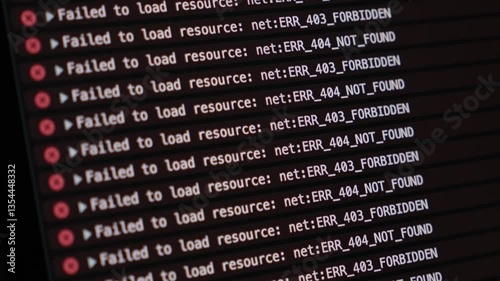 developer console filled with red network errors showing repeated 403 forbidden and 404 not found messages during resource load failure