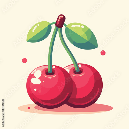 cherry, berry, red, sweet, fruit, cherries, food, leaf, juicy, fresh, illustration, organic, background, summer, isolated, vector, natural, nature, cute, delicious, set, design, art, green, print, vin