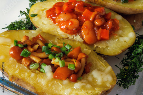 Close up delicious baked stuffed potatoes