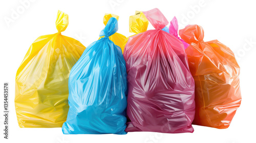 Wallpaper Mural Garbage Bags in Vibrant Colors: An array of colorful garbage bags stand ready, symbolizing waste management, recycling, and the importance of environmental care. Torontodigital.ca