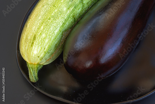 Close-up of fresh zucchini and eggplant