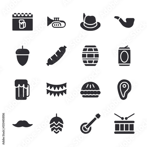 A set of black and white icons including a beer mug, a beer can, a beer glass