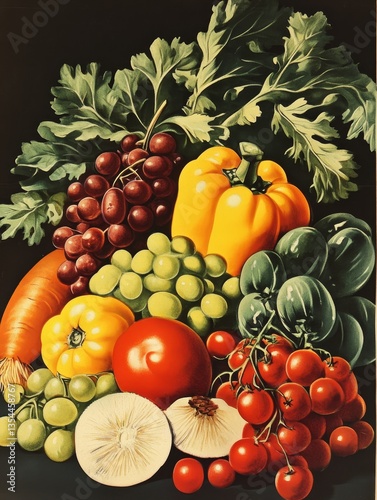 Fresh produce still life bright healthy colorful