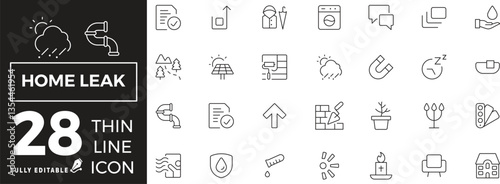 Home Leak Icons set of web and mobile in thin line style. Leaking Icons & Symbols Containing bathtub, outline, simplicity, vector, design, dripping, equipment, services and more