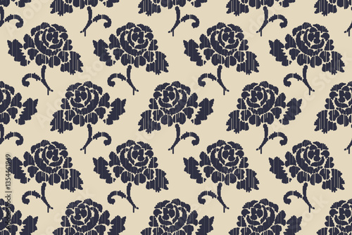 Ikat floral paisley embroidery seamless pattern on background. Ikat ethnic flower oriental pattern traditional. Aztec style abstract vector illustration. design for ikat floral fashion fabric,clothing