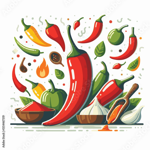 food, red, chili, hot, spicy, spice, pepper, vegetable, chilli, fresh, isolated, vector, background, ingredient, mexican, cuisine, organic, cooking, cayenne, taste, heat, flavor, healthy, white, papri