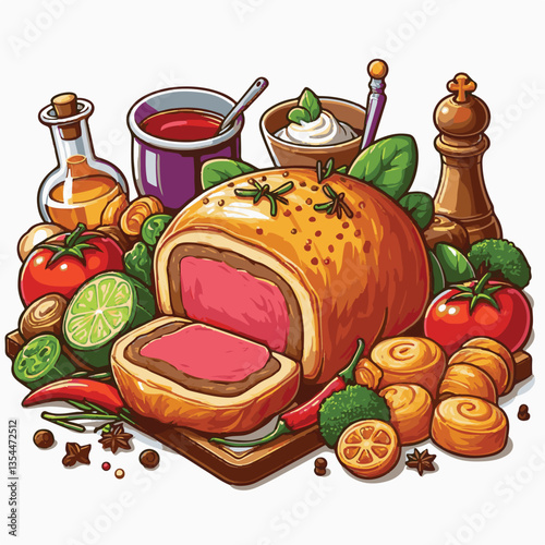 meat, food, traditional, slice, dinner, pastry, meal, beef, cooking, red, lunch, holiday, wellington, sauce, roasted, recipe, puff, cut, fillet, stuffed, steak, pie, christmas, tradition, ingredient, 