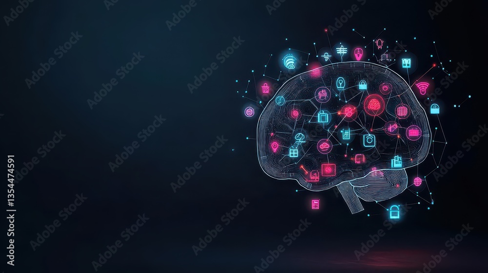 AI technology artificial general intelligence concept Digital AI brain with editable stroke icons