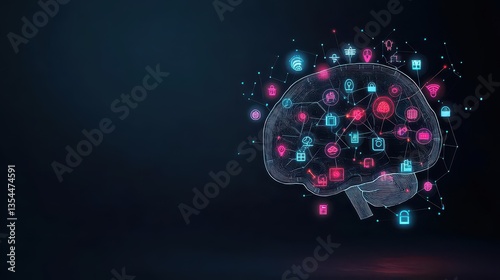 Obraz na płótnie AI technology artificial general intelligence concept Digital AI brain with editable stroke icons w salonie