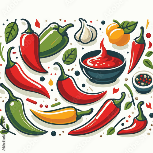 food, red, chili, hot, spicy, spice, pepper, vegetable, chilli, fresh, isolated, vector, background, ingredient, mexican, cuisine, organic, cooking, cayenne, taste, heat, flavor, healthy, white, papri