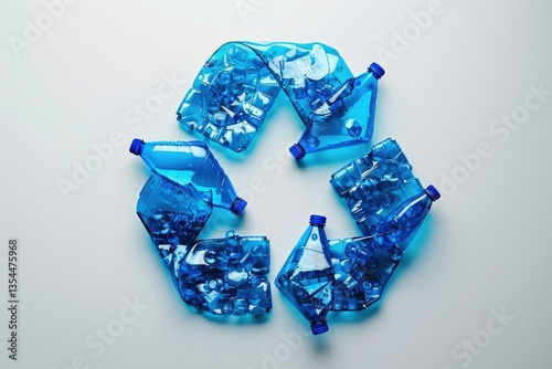 Pixel Perfect Picture of a Recycle Symbol Made of Blue Plastic Bottles on a White Background