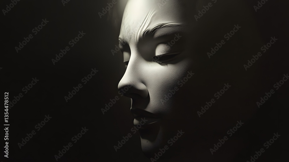 75. A surreal face emerging from the void, half-covered in shadows 75. A surreal face emerging from the void, half-covered in shadows