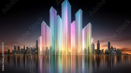 Futuristic banking hub powered by ai technologies modern cityscape digital artwork urban reflections vibrant atmosphere
