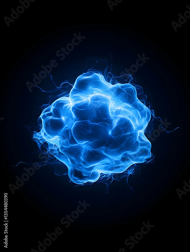 Glowing blue energy orb, abstract cosmic nebula, swirling plasma