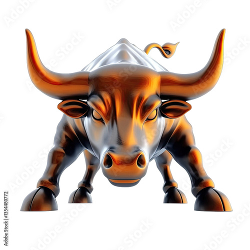 Powerful Metallic Bull, Low Angle View, 3D Render
