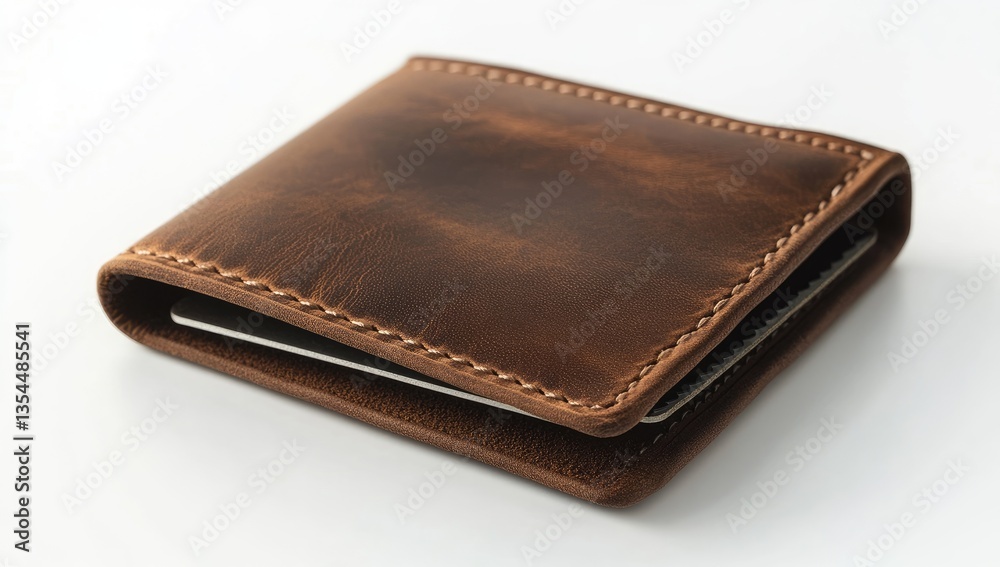 Brown leather wallet, closed, with card slots Brown leather wallet, closed, with card slots