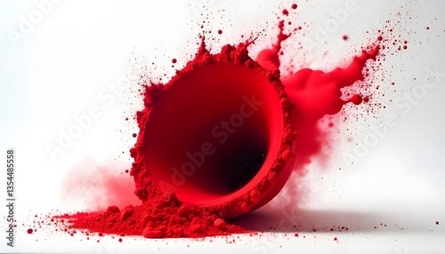 Bold Red Powder Burst Dramatic Explosion Isolated on a Clean White Background