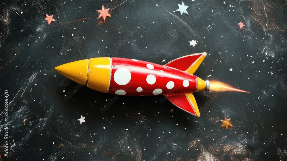 Fototapeta premium Rocket Toy Soaring in a Vibrant Space Galaxy Background