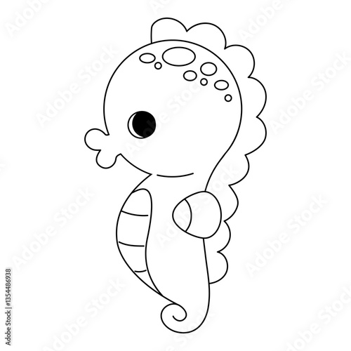 Cartoon cute sea animal Seahorse, Coloring book for kids