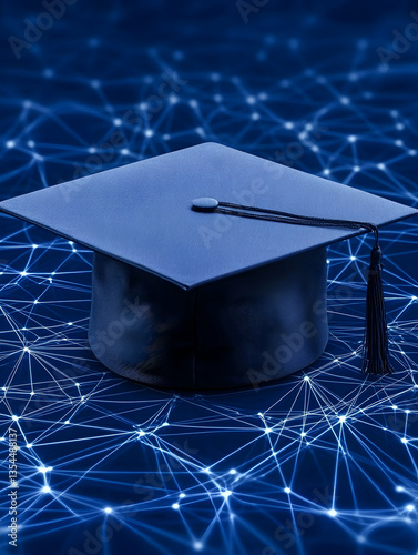 Graduation cap on digital network background (3)