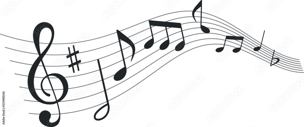 Monochrome musical notes wave vector illustration Monochrome musical notes wave vector illustration