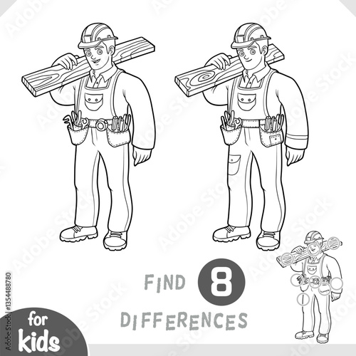 Cartoon character builder man. Find differences, black and white, education game