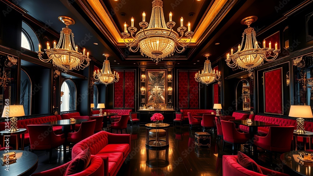 Fototapeta premium Elegant interior design of a luxurious restaurant with chandeliers 