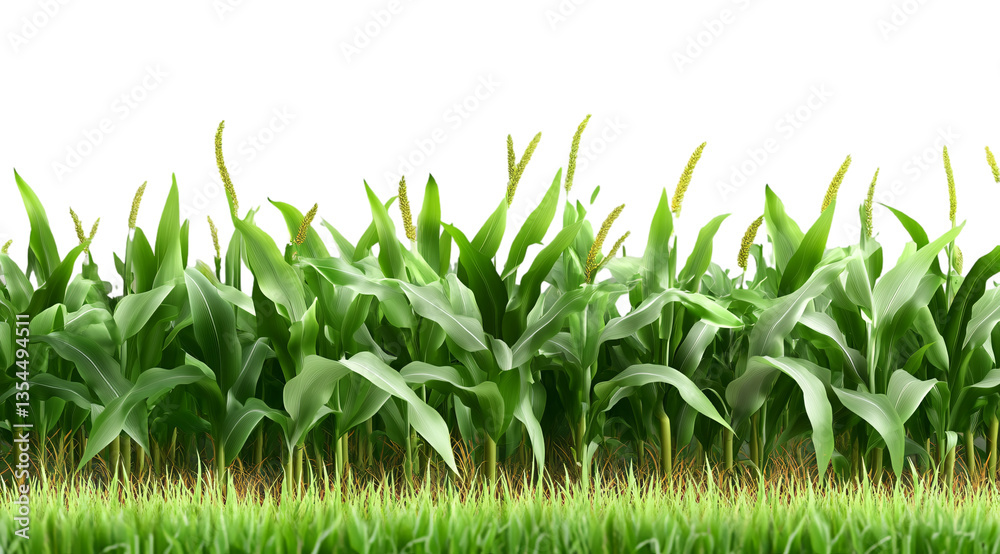 Fototapeta premium Corn field with green leaves, isolated on a transparent background