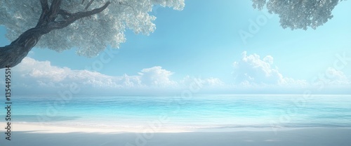 Serene Beachscape: Tranquil Ocean Under a Cloudy Sky