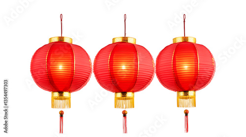 Three red lanterns hanging from the ceiling