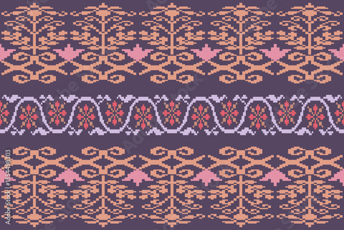 Ethnic abstract pixel art seamless pattern.Geometric ethnic oriental embroidery style.Aztec style.Design for texture,fabric,cloting,carpet,knitewar,curtains,wrapping,batik,scarf,vector,illustration