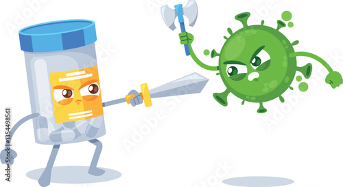 Medical pills fighting virus vector illustration