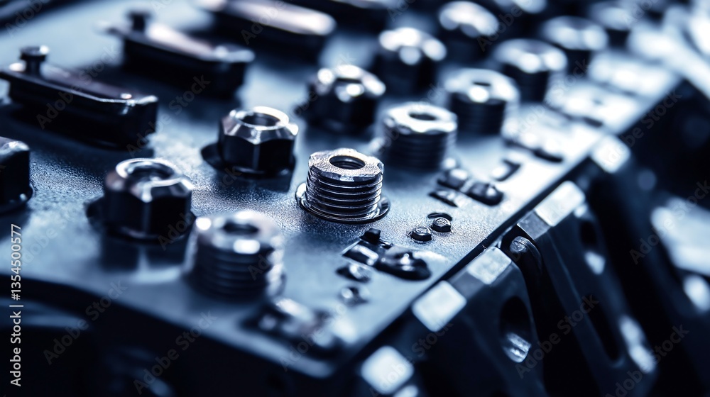 Naklejka premium Close up of mechanical parts on a workbench in a workshop setting