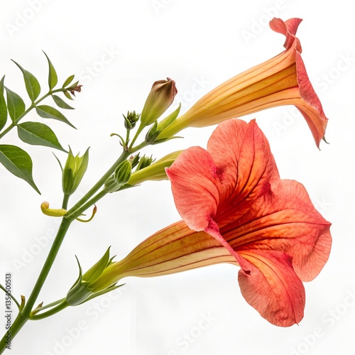 trumpet vine flower on white background vibrant and bold botanical design