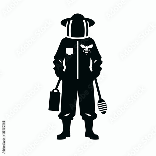  very simple flat and minimalist Beekeeper Suit silhouette in black on a white background