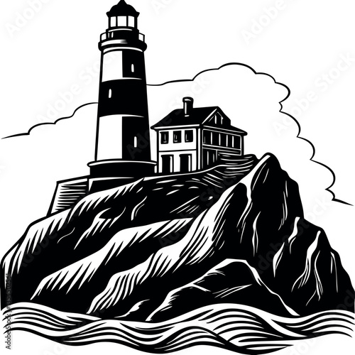 A detailed vector sketch of a lighthouse perched.
