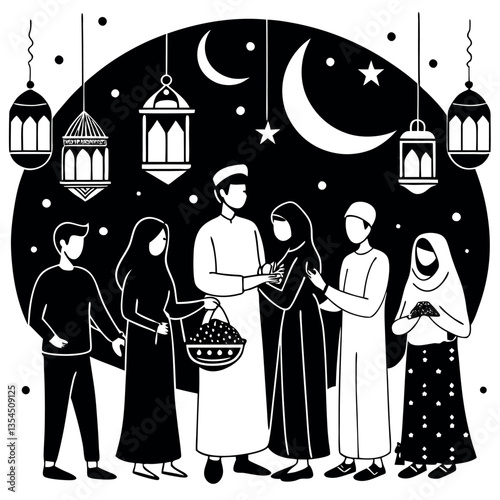 A festive and heartwarming scene of Muslim people.  