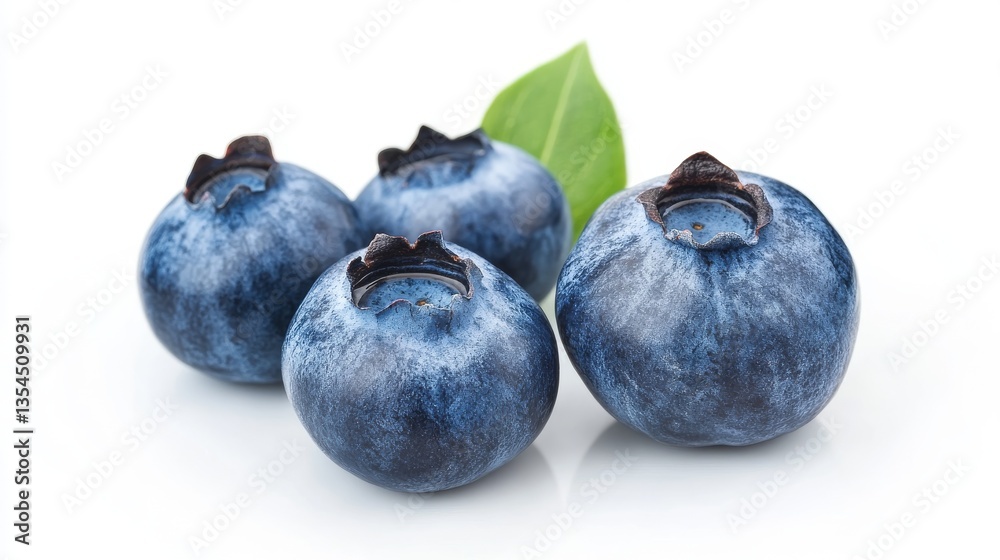 Obraz premium Fresh ripe blueberries isolated on white background, showcasing their vibrant blue color, natural texture, and plump appearance. Ideal for food, health, and nutrition concepts.