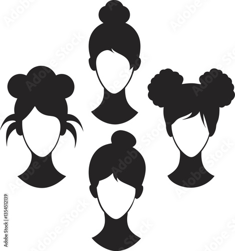 Messy bun hair vector  silhouettes set