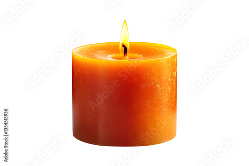 A burning orange candle Isolated on White and Transparent Background PNG Image. photo